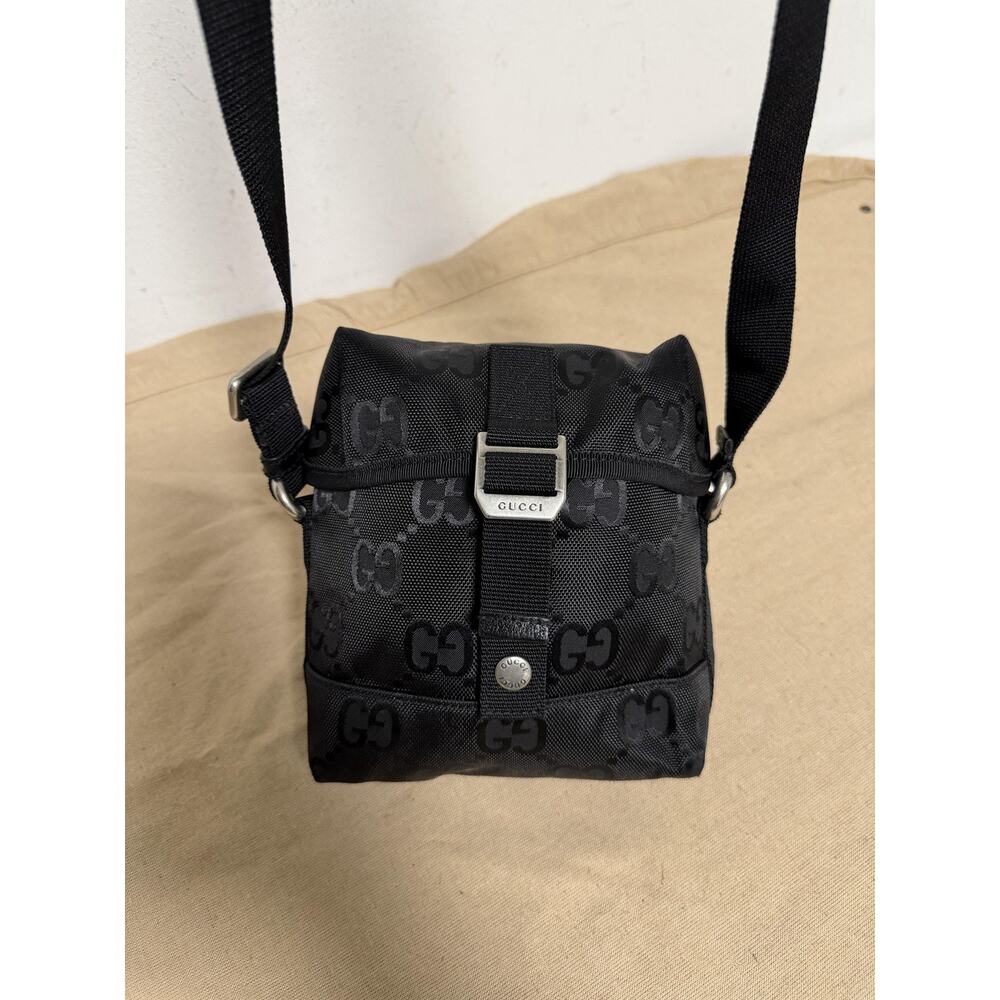 Gucci Crossbody Bag Womens Mini Black GG Monogram Nylon Leather Made In Italy